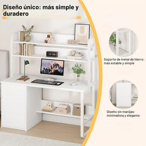 Vista 7 de MaverickFurni Escritorio blanco para computadora de 55 pulgadas