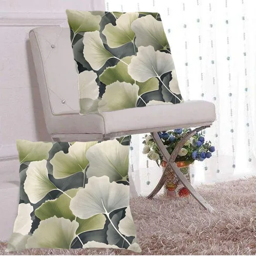 Vista 2 de Fundas de almohada de hojas de ginkgo verdes, decoración para sala de estar, funda de almohada para decoración de sofá, 16 x 16 pulgadas, 2