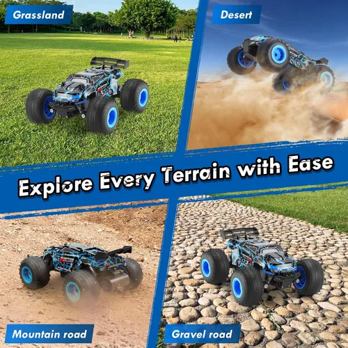 Vista 3 de Coche de control remoto, recargable 1:18 Rc, camión a control remoto todo terreno Azul