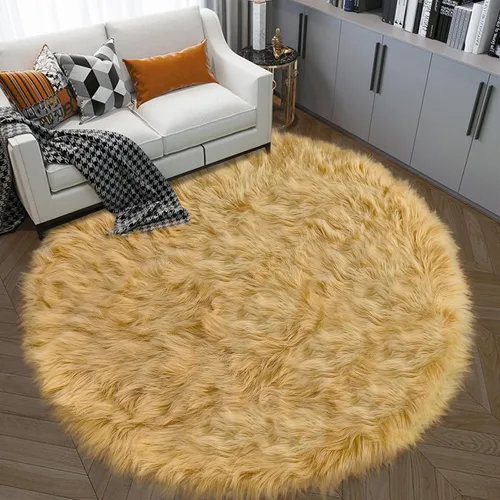 Vista 44 de Mini alfombra redonda negra de piel de oveja sintética de 15.7 pulgadas, alfombra circular esponjosa para silla, alfombra peluda para escritorio