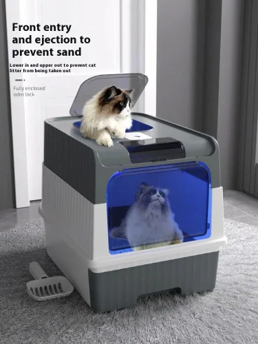 Vista 4 de Caja de arena para gatos, totalmente cerrada, inodora, capacidad Premium Cat (BY-4202) (negro)