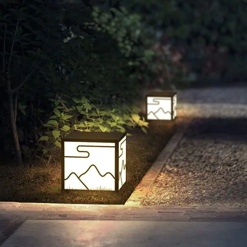 Vista 3 de Luces de poste para exteriores, lámpara solar LED para exteriores, impermeable, luz de jardín simple, cuadrada, acero inoxidable, lámpara de poste