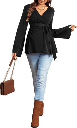 Vista 5 de Verdusa Blusa de maternidad de manga larga con cuello en V para mujer