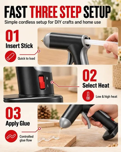 Vista 6 de Cordless Hot Melt Glue Gun Set Rechargeable Battery DIY Crafts Home Use