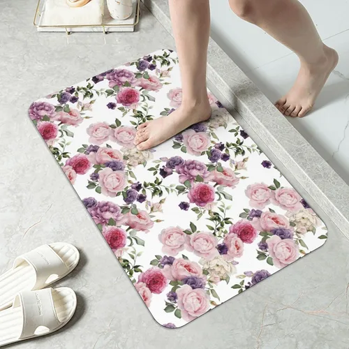 Vista 10 de Alfombra de baño para baño, patrón bohemio clásico, antideslizante, secado rápido, lavable a máquina, cómoda alfombra de baño para baño, bañera