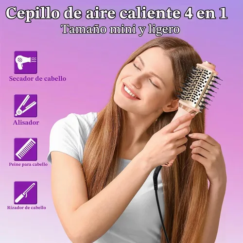Vista 2 de Cepillo Secador de Cabello Cepillo Secador en Uno, Cepillo Secador de Cabello 4 en 1 Secador con Barril Ovalado, Mini Cepillo de Aire Caliente