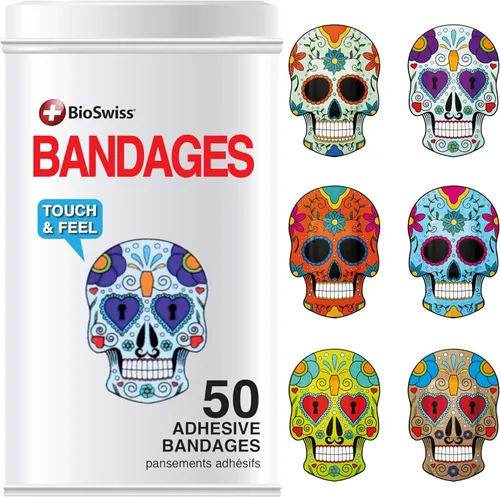 Vista 55 de BioSwiss Vendajes, juego de vendajes autoadhesivos en forma de alienígena de Halloween, sin látex, cuidado de heridas estériles, 24