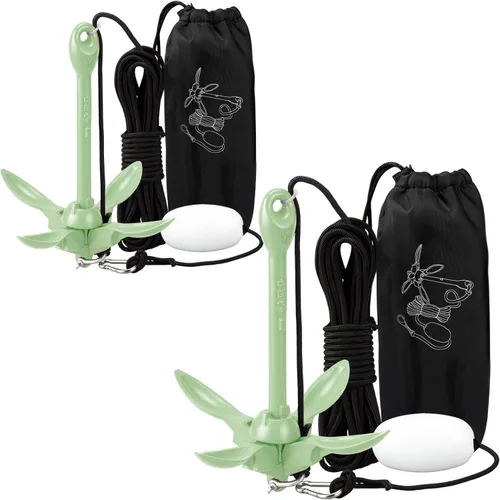 Vista 14 de Lounsweer Paquete de 2 anclajes de kayak marino de 1.5/3.5 libras, kit de anclaje plegable para barco, kayak, pesca, accesorios para botes pequeños