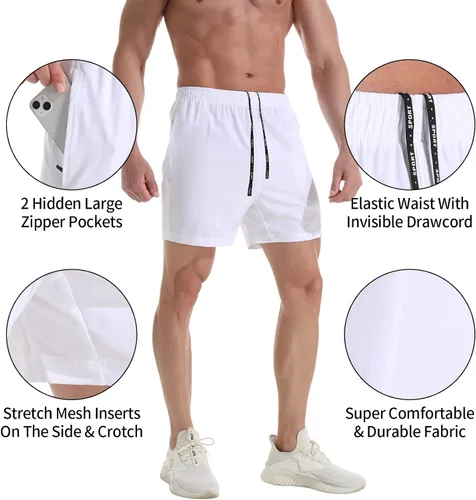 Vista 4 de VPOS Pantalones cortos de gimnasio para hombre de 5 pulgadas, ligeros pantalones cortos deportivos para hombre, de secado rápido, con bolsillos