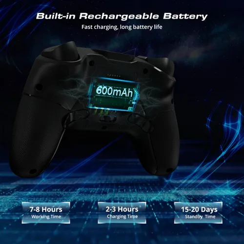 Vista 7 de PC Wireless Controller, Bluetooth Gaming Controllers for Windows, Steam, Laptop, Tablet, iPad, Switch, and Smart TV, with Dual Vibration, 6-Axis