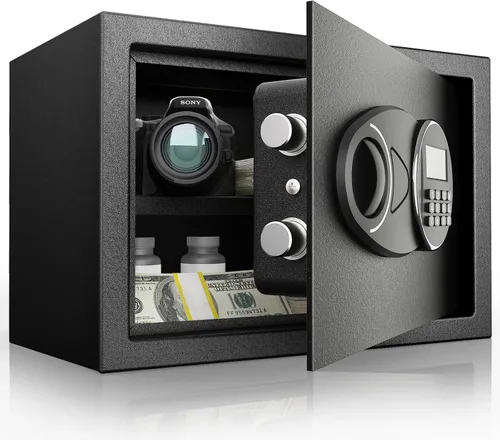 Vista 11 de GOLDENKEY - Caja fuerte ignífuga moderna de 1.2 pies cúbicos – Caja de seguridad digital con bolsa ignífuga, teclado y llave, protege documentos