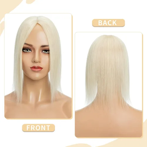 Vista 63 de Hairro Toppers de cabello humano 100% real para mujeres sin flequillo, postizos de cabello real con clip, base de seda transpirable para cubrir