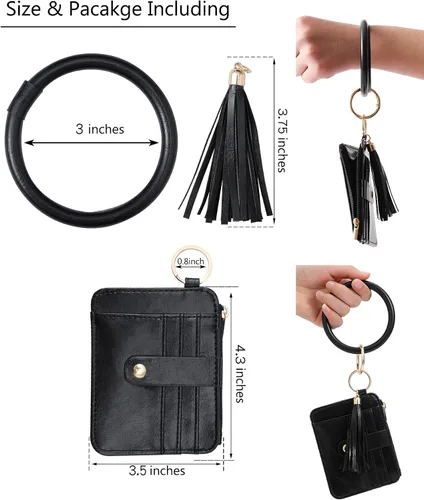 Vista 2 de DYSHAYEN Pulsera de pulsera con llavero y cartera, llavero con borla, tarjetero para mujer