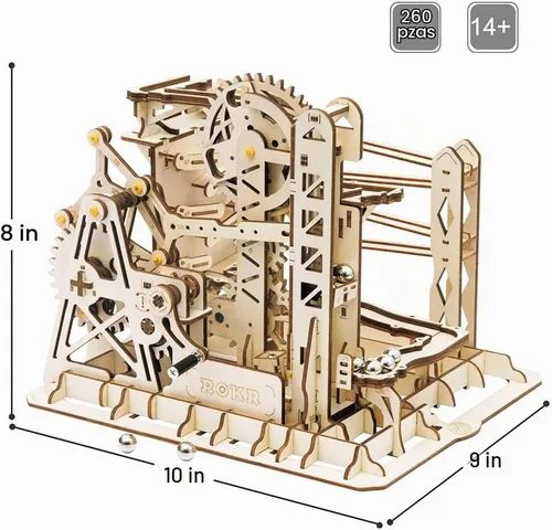 Vista 5 de ROKR - Juego de rompecabezas de madera de montaje en 3D, juego de rompecabezas, engranajes mecánicos, juego de modelos, juego de carreras de mármol