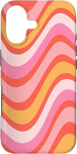 Vista 32 de iPhone 13 Pro Retro Liquid Swirl patrón de líneas onduladas rosa mandarina naranja funda
