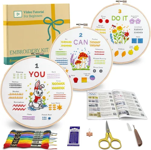 Vista 12 de Bradove Kit de Práctica de Puntadas de Bordado Clásico, Kit de Bordado para Principiantes, Kit de Bordado para Principiantes para Adultos, Kit