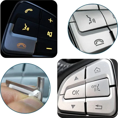 Vista 6 de Botón de Decoración Interior Compatible con Volante de Coche para Mercedes Benz Clase C, GLC, Clase W205 X205 - Plata (Modelo A)
