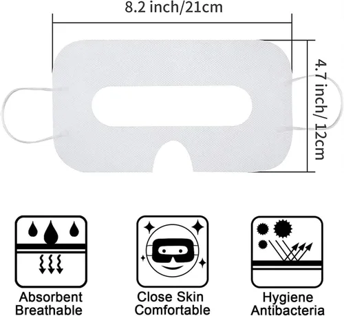 Vista 5 de Busjoy 50PSC - Máscara desechable de realidad virtual universal para Oculus Quest 2HTC ViveGear VRPlaystation VRVR BoxOculus RiftHoloLens previene