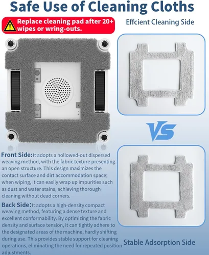 Vista 6 de Paquete de 12 almohadillas de limpieza de repuesto para robot de limpieza de ventanas YW336 Almohadillas de microfibra reutilizables Lavable