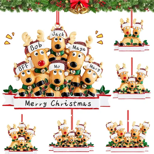Vista 8 de Adornos de Navidad de renos personalizados 2025, adornos de ciervo y alce navideños DIY para árbol de Navidad, adornos colgantes personalizados