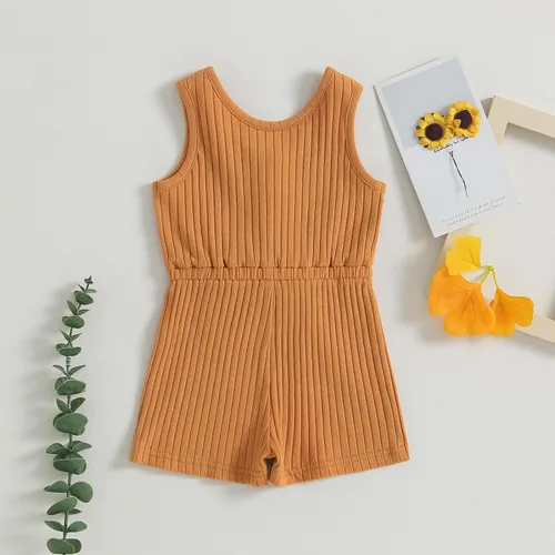 Vista 45 de Traje de verano para niña pequeña, de manga corta, acanalado, overol liso, pantalones cortos, ropa para recién nacidos