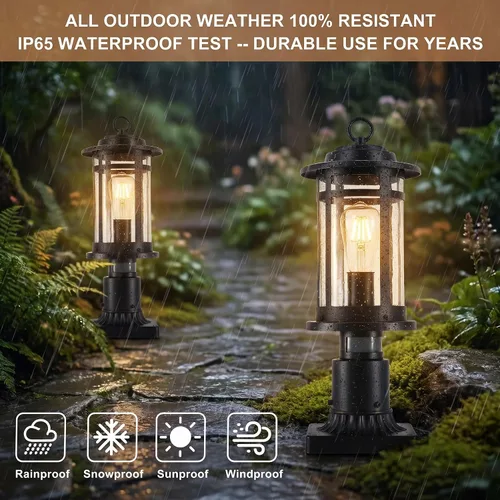 Vista 9 de 16Inch Outdoor Post Light Fixture Motion Sensor Dusk to Dawn Column Lamp