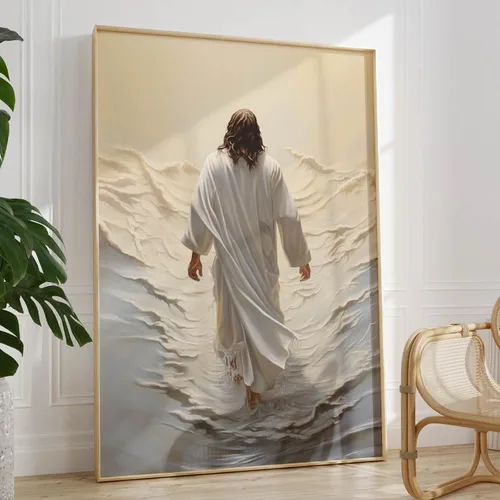 Vista 29 de Arte de pared de acuarela de Jesús, pintura en lienzo cristiano, imágenes de las Escrituras, decoración de pared, póster con versículos bíblicos