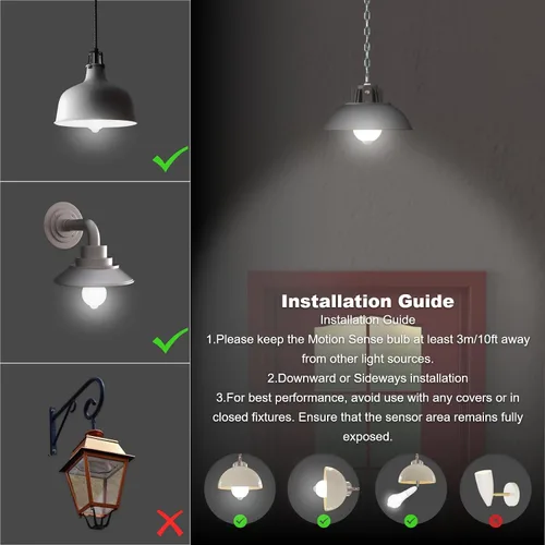 Vista 5 de ORALUCE Bombillas con sensor de movimiento para interiores y exteriores, equivalente a 60 vatios, A19 E26 9 W, bombilla LED activada por movimiento