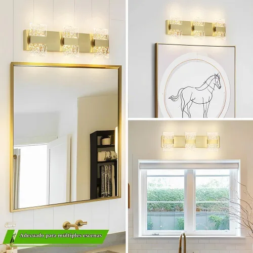 Vista 3 de Lámpara de Tocador para Baño, Moderna Lámpara LED de Tocador Dorado Cepillado, Aplique de Pared LED Regulable de 19W para Baño, Dormitorio, Perfecta