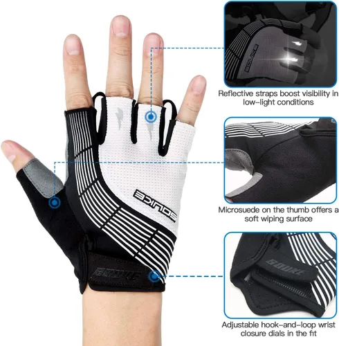Vista 2 de Souke Sports Guantes de ciclismo Guantes acolchados de medio dedo para bicicleta con absorción de golpes, antideslizantes, transpirables, MTB