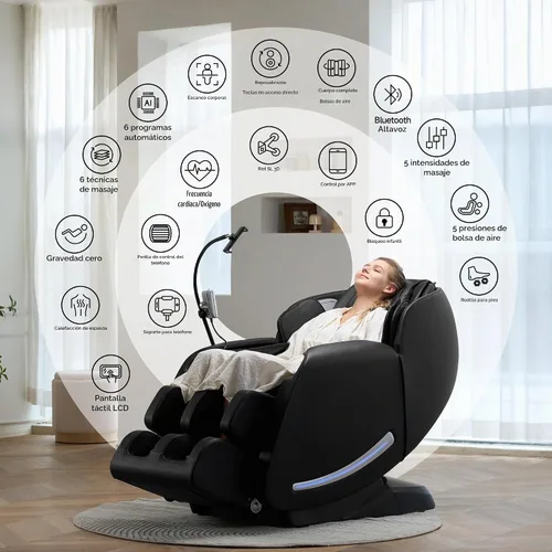 Vista 3 de Real Relax Sillón de masaje de cuerpo completo con controlador de teléfono único, sillón reclinable 3D SL-Track de gravedad cero con control