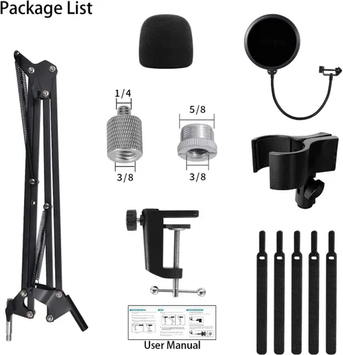 Vista 7 de Soporte de micrófono con brazo para Blue Yeti, Nano, HyperX QuadCast Snowball Fifine y más micrófono, brazo de brazo ajustable con tornillo de 3/8