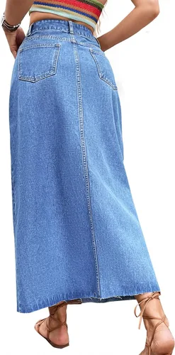 Vista 2 de Falda de mezclilla casual de cintura alta con botones para mujer