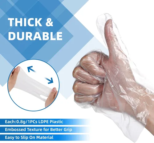 Vista 2 de Guantes desechables de preparación de alimentos, 500 piezas de plástico seguros para alimentos, manejo de alimentos, talla única (500 piezas)