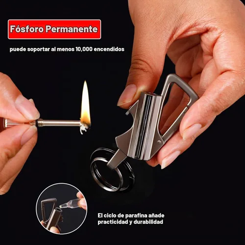 Vista 4 de Encendedor de llavero, paquete de 2 encendedores de queroseno de metal, reutilizable, impermeable, resistente al viento, permanente en cualquier