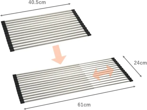 Vista 6 de Pearl Metal HC-154 Dish Drainer, Rack, Pipe Sliding, Folding, Stainless Steel, Over The Sink, Tableware, Roll, Foldable, at Aqua