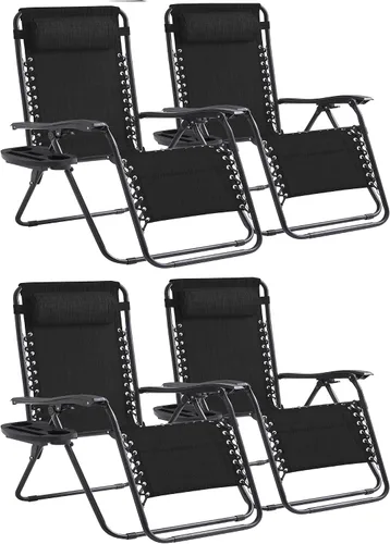 Vista 19 de Zero Gravity - Juego de 2 sillas reclinables plegables de gran tamaño, acolchadas antigravedad con almohada ajustable y portavasos para campamento