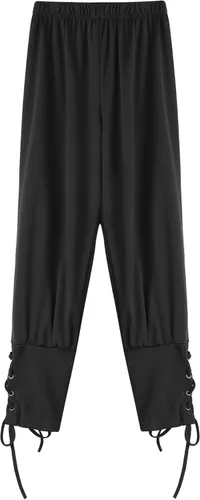 Vista 3 de TTAO Pantalones de pirata medievales con bandas de tobillo para niños, vikingo, navegante, pirata, renacentista, disfraz gótico de Halloween