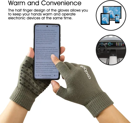 Vista 3 de COOLJOB 2 pares de guantes de punto cálido sin dedos para hombres y mujeres, guantes elásticos de invierno con agarre de silicona antideslizante