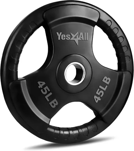 Vista 10 de Yes4All Rubber Coated Weight Plate, 5-70 Lb Cast Iron Weight for 2-Inch Barbell, 3-Handle Design for Easy Grip, Strength Training, Weightlifting &