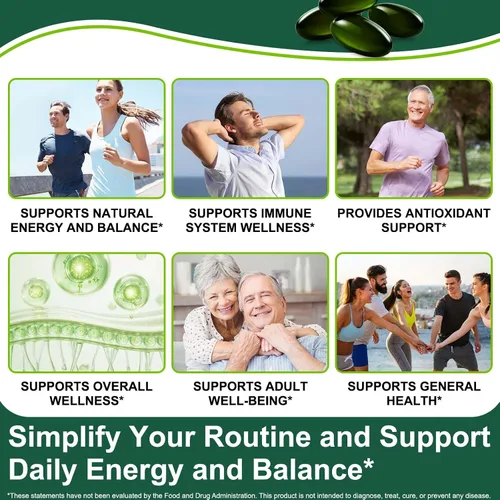 Vista 6 de Tiuedu Espirulina Chlorella Softgels 300 cápsulas, 17 en 1 mezcla de nutrientes verdes, cápsulas blandas de espirulina Chlorella, ricas en proteínas