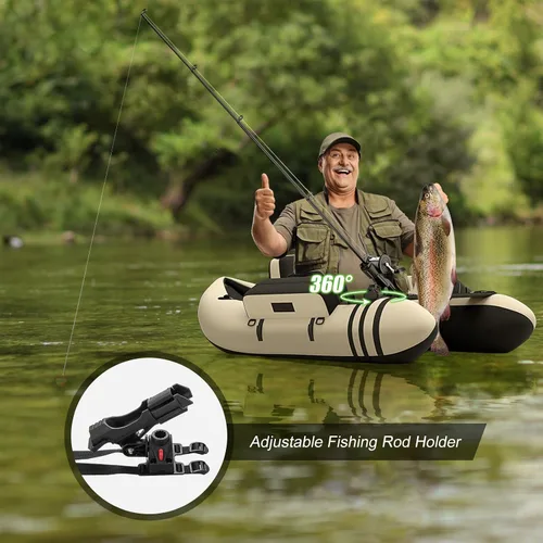 Vista 6 de GYMAX Tubo flotador de pesca, barco de pesca inflable de 350 libras con paleta, bomba, aletas, estatores de anzuelos, regla de pescado, bolsillos