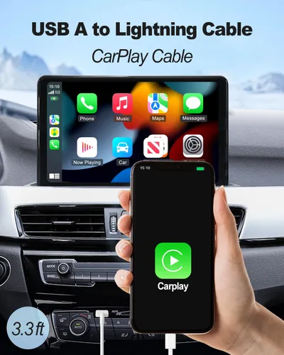 Vista 5 de [Certificado MFi de Apple] Cable USB A a Lightning corto de 3.3 pies, cable USB Carplay para automóvil, cable de carga Lightning compatible