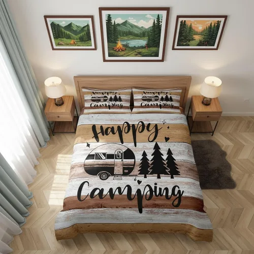 Vista 8 de Castle Fairy Juego de ropa de cama Happy Camping para niños, funda de edredón estilo granja occidental con cierre de cremallera, juego de ropa