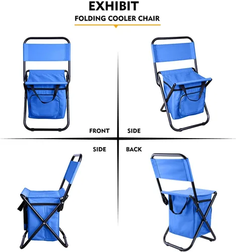 Vista 4 de LEADALLWAY Silla de Pesca con Bolsa Enfriadora Taburete de Pesca Compacto Silla de Camping Plegable