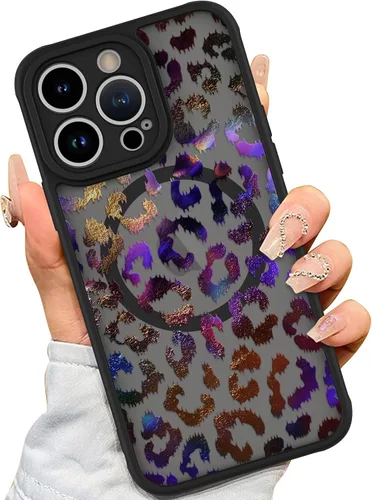 Vista 16 de AIGOMARA - Carcasa magnética para iPhone 11, diseño de leopardo negro