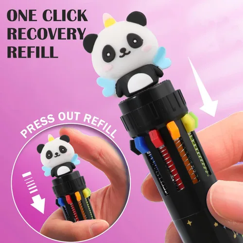 Vista 4 de Bolígrafo multicolor de 0.7 mm, 10 en 1, bolígrafos de punta fina retráctiles de dibujos animados de animales lindos para suministros de oficina