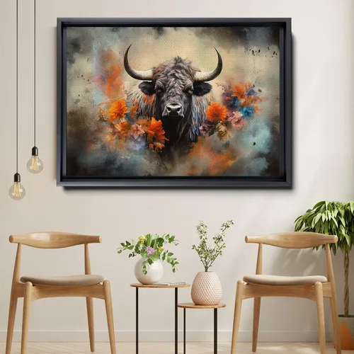Vista 2 de Buffalo Bison Landscape, Watercolor Mixed Media Art Print for Canvas or Metal