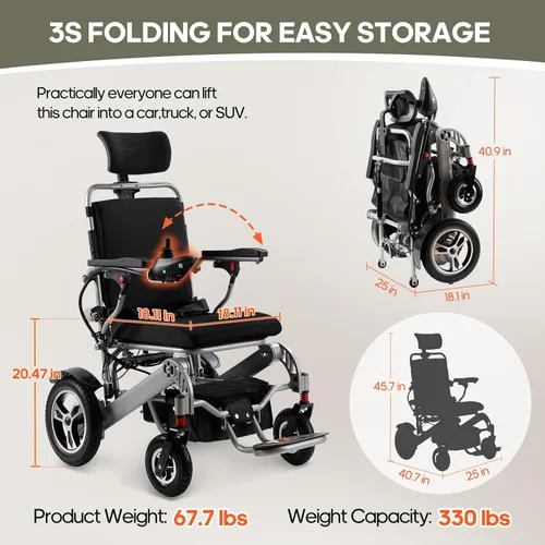 Vista 3 de Silla de ruedas eléctrica reclinable para adultos plegable con motor Silla de ruedas eléctrica con respaldo reclinable todo terreno para personas