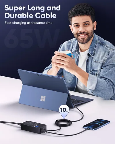 Vista 4 de Cargador para portátil Microsoft Surface Pro de 65 W para Surface Pro 11, 10, 9, 8, 7, 7+6, 5, 4, 3, X, Windows Surface Laptop 7, 6, 5, 4, 3, 2, 1